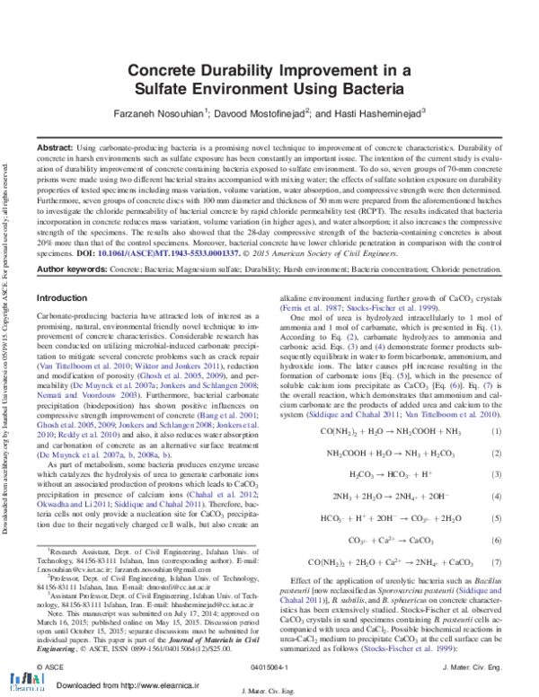 Pdf Concrete Durability Improvement In A Sulfate Environment Using