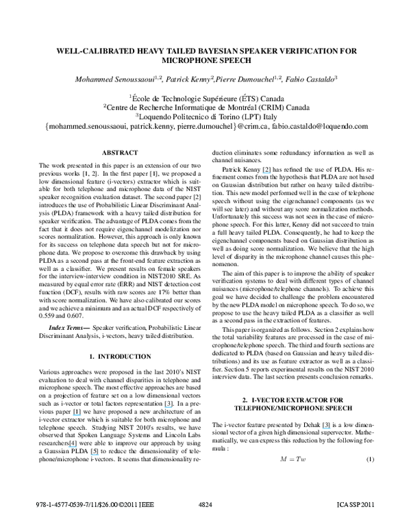 (PDF) Well-calibrated heavy tailed Bayesian speaker verification for ...