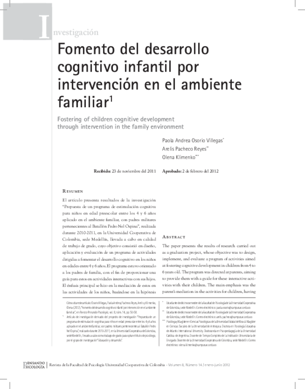(PDF) Fostering of children cognitive development through intervention ...