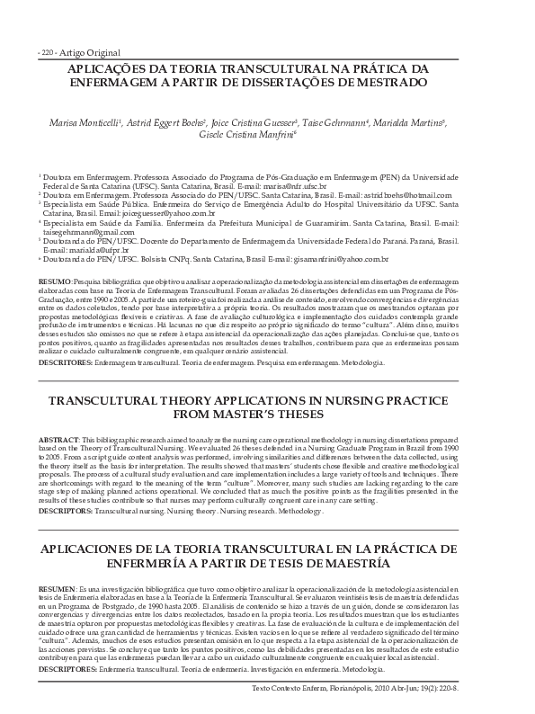 (PDF) Transcultural Theory Applications in Nursing Practice from Master