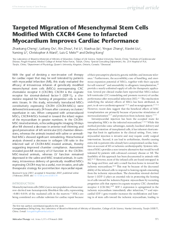 (PDF) Targeted Migration of Mesenchymal Stem Cells Modified With CXCR4 ...