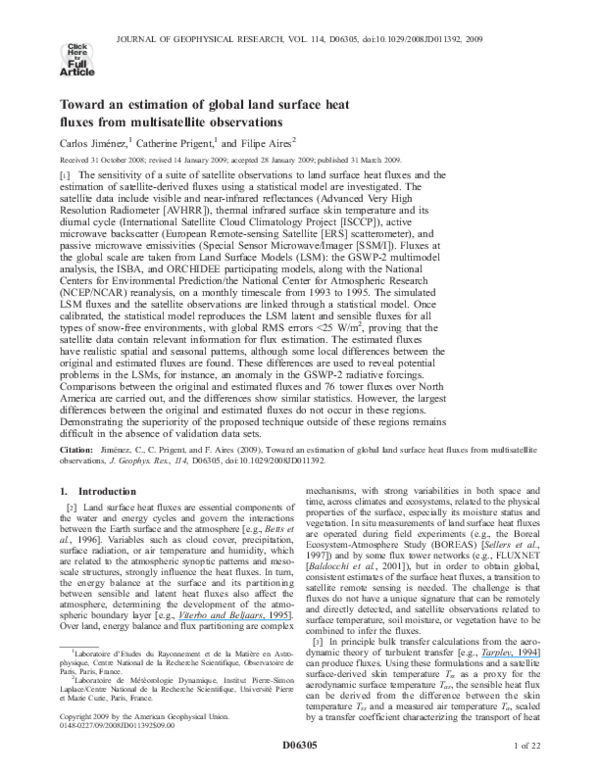 (PDF) Toward an estimation of global land surface heat fluxes from ...