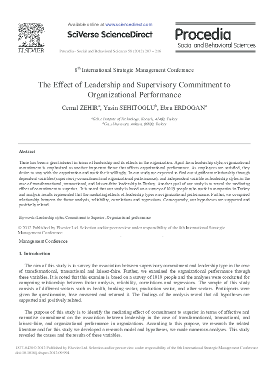 (PDF) The Effect of Leadership and Supervisory Commitment to ...