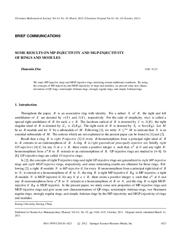 (PDF) Some results on MP-injectivity and MGP-injectivity of rings and ...
