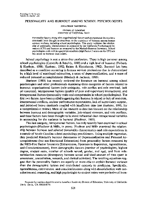 (PDF) Personality and burnout among school psychologists