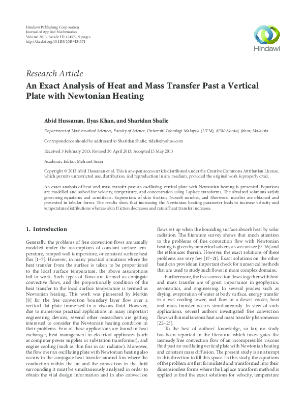 (PDF) An Exact Analysis of Heat and Mass Transfer Past a Vertical Plate ...