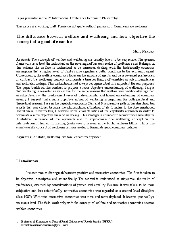 (PDF) The difference between welfare and wellbeing and how objective