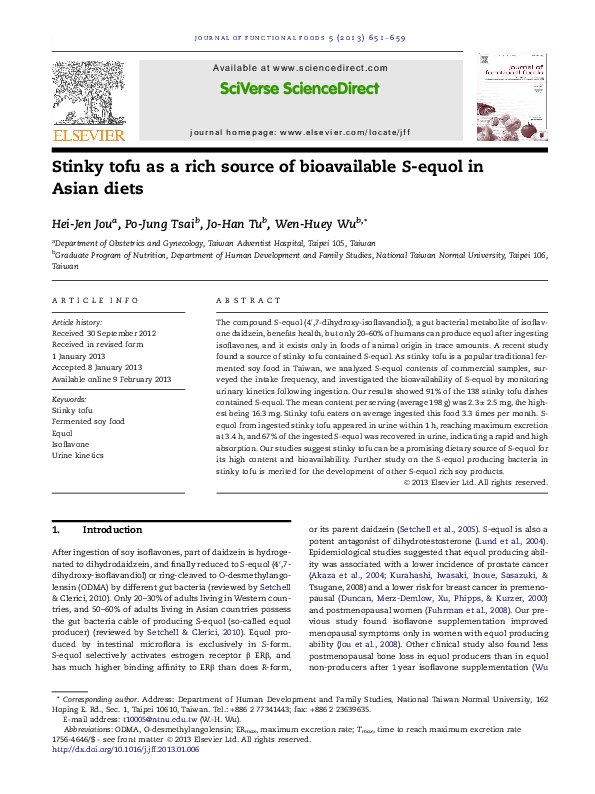(PDF) Stinky tofu as a rich source of bioavailable Sequol in Asian diets jo i tu Academia.edu