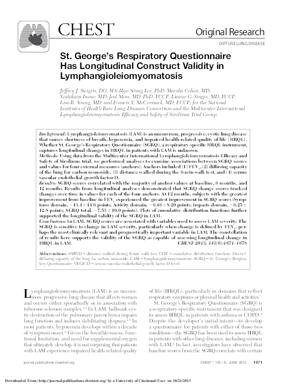 (PDF) St. Respiratory Questionnaire Has Longitudinal Construct