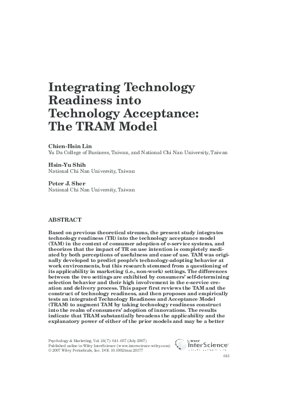 (PDF) Integrating technology readiness into technology acceptance: The ...