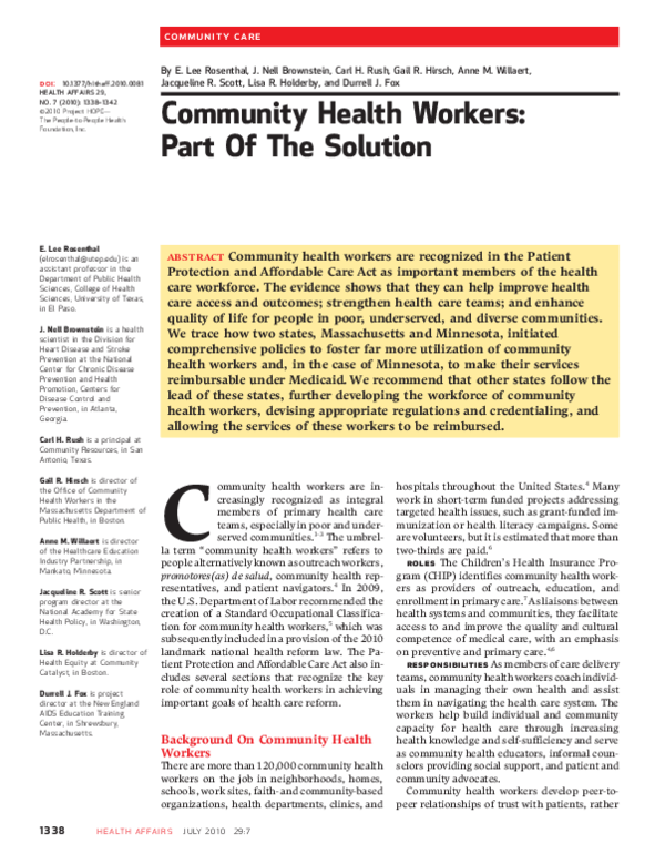 (PDF) Community Health Workers: Part Of The Solution