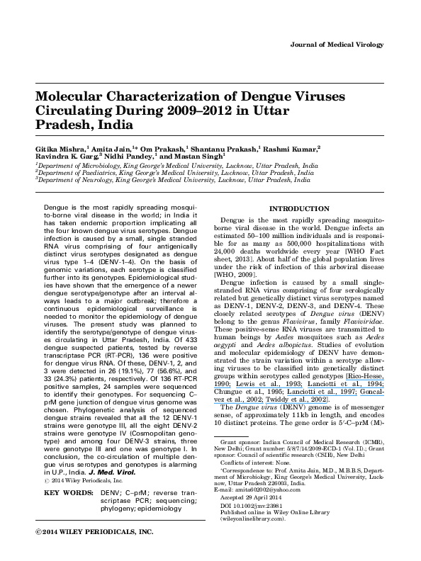 (PDF) Molecular characterization of dengue viruses circulating during ...