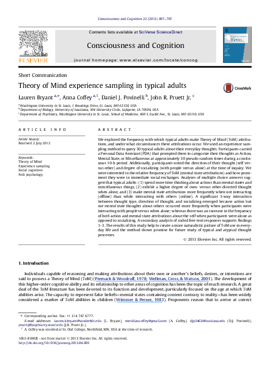 (PDF) Theory of Mind experience sampling in typical adults