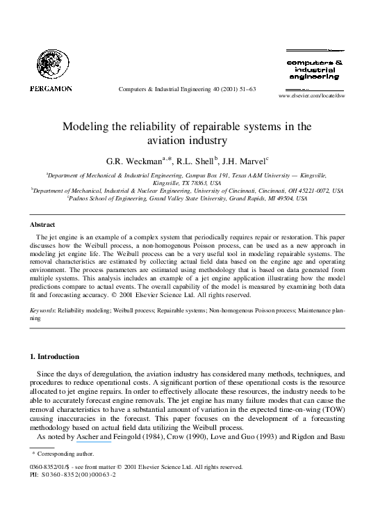 (PDF) Modeling the reliability of repairable systems in the aviation ...