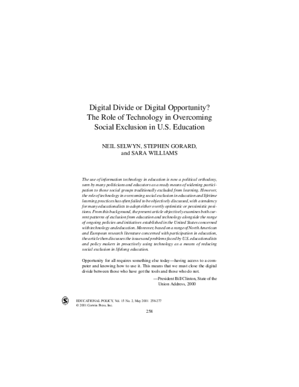 (PDF) Digital Divide or Digital Opportunity? The Role of Technology in ...