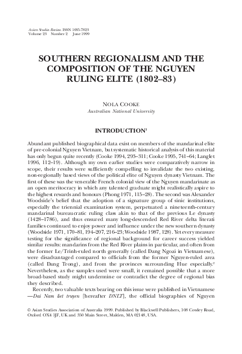 (PDF) Southern regionalism and the composition of the Nguyen ruling ...