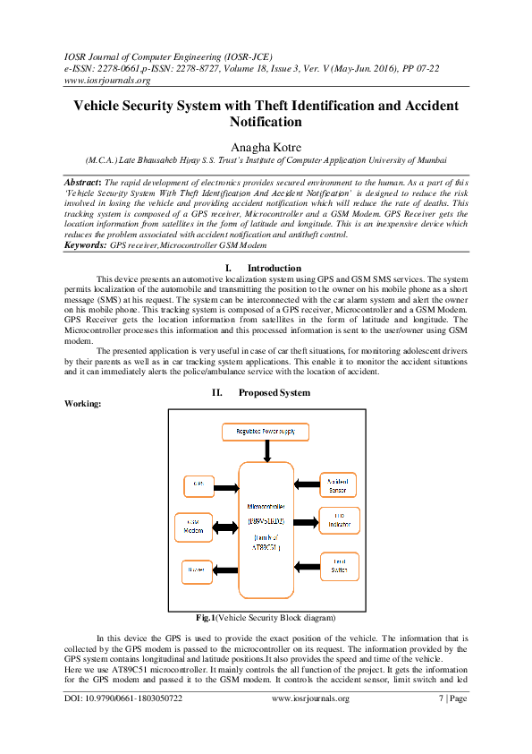 (PDF) Vehicle Security System with Theft Identification and Accident