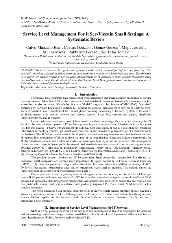 (PDF) Service Level Management For it Ser-Vices in Small Settings: A ...