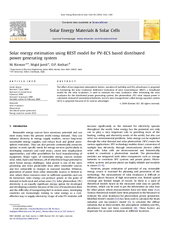(PDF) Solar energy estimation using REST model for PV-ECS based ...