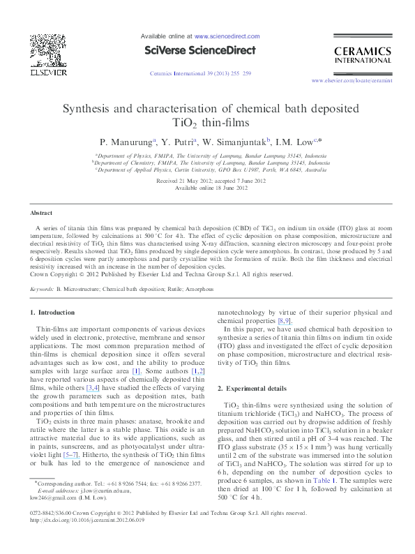 (PDF) Synthesis and characterisation of chemical bath deposited TiO2 ...