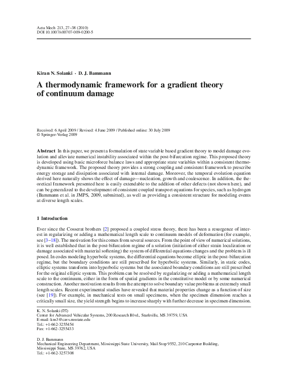 (PDF) A thermodynamic framework for a gradient theory of continuum damage