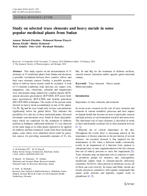 (PDF) Study on selected trace elements and heavy metals in some popular ...
