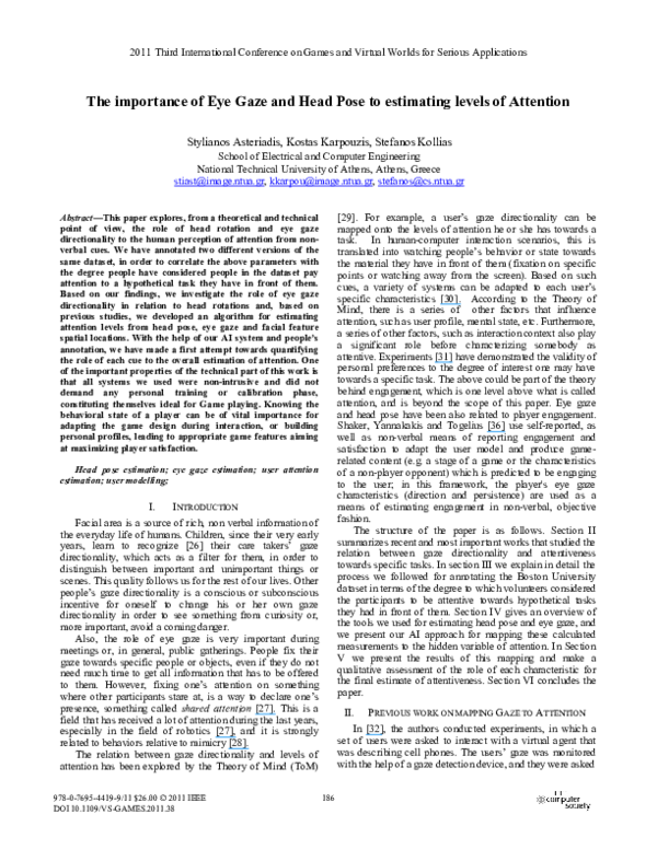 (PDF) The Importance of Eye Gaze and Head Pose to Estimating Levels of ...