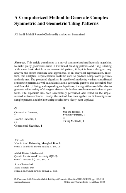 (PDF) A Computerized Method to Generate Complex Symmetric and Geometric ...