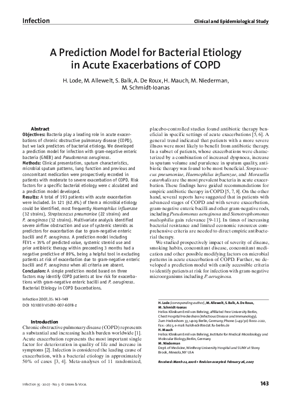 (PDF) A Prediction Model for Bacterial Etiology in Acute Exacerbations ...
