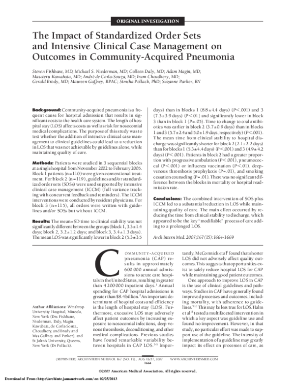 (PDF) The Impact of Standardized Order Sets and Intensive Clinical Case ...