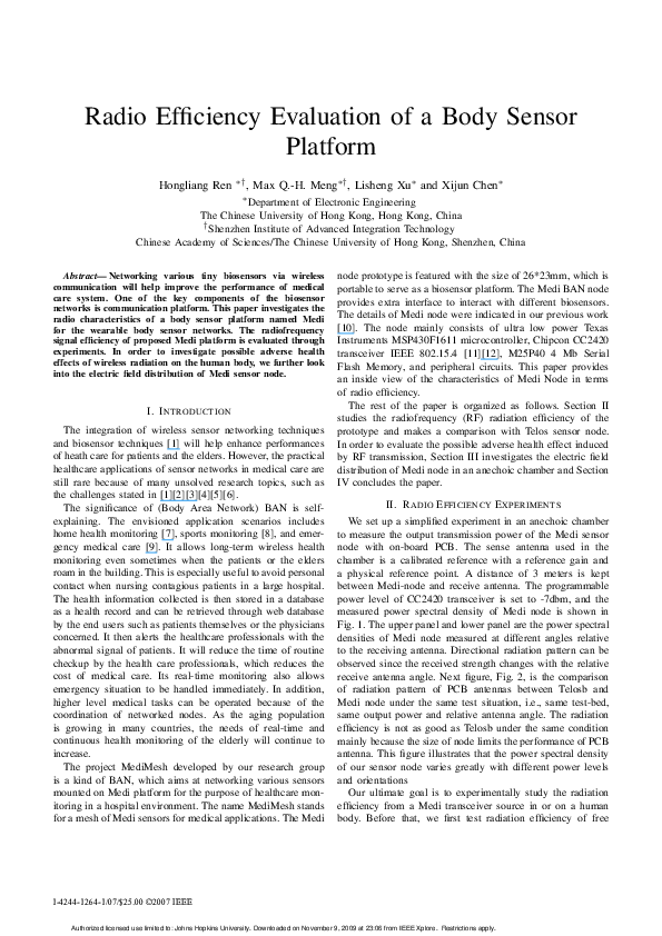 (PDF) Radio efficiency evaluation of a body sensor platform