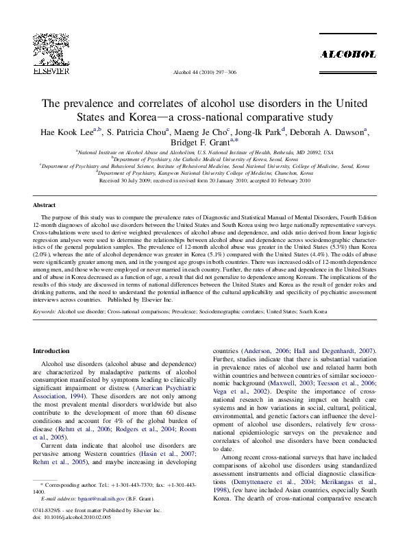 (PDF) The prevalence and correlates of alcohol use disorders in the ...
