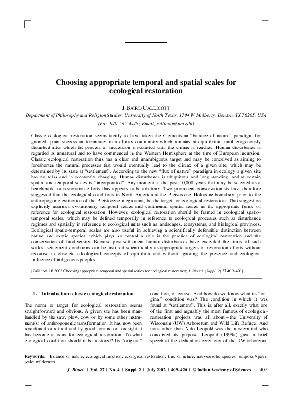 (PDF) Choosing appropriate temporal and spatial scales for ecological ...