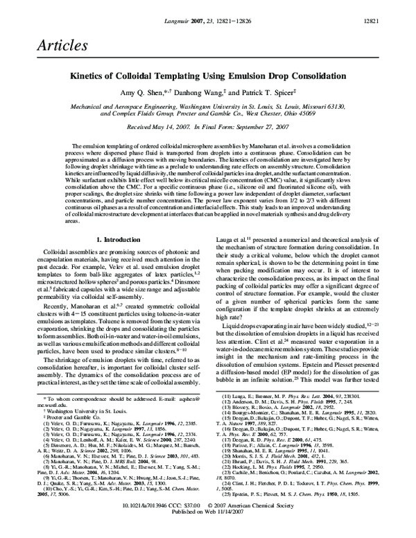 (PDF) Kinetics of Colloidal Templating Using Emulsion Drop Consolidation