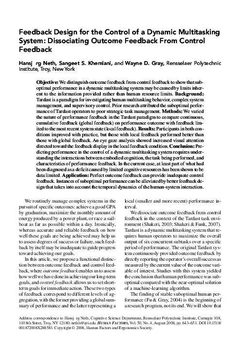 (PDF) Feedback Design for the Control of a Dynamic Multitasking System ...