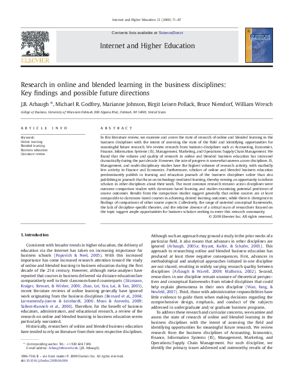 (PDF) Research in online and blended learning in the business ...