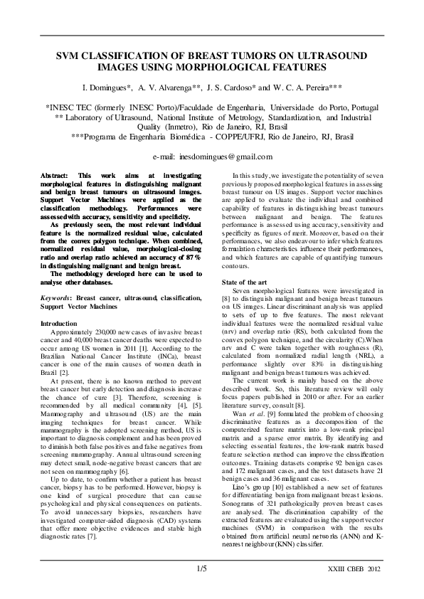 (PDF) SVM Classification of Breast Tumors on Ultrasound Images Using ...