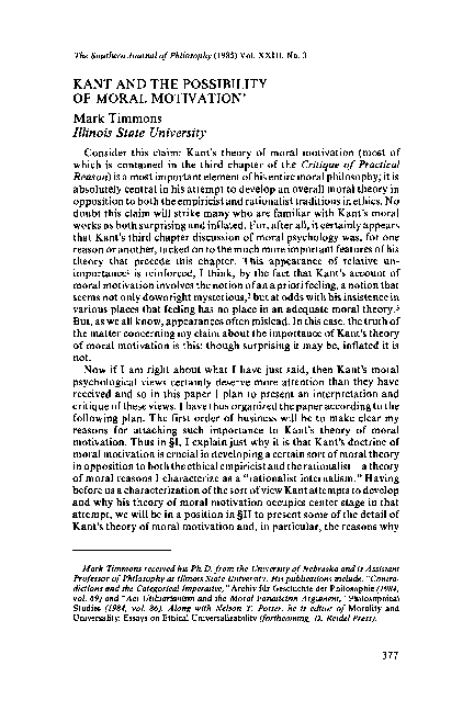 (PDF) Kant and the Possibility of Moral Motivation