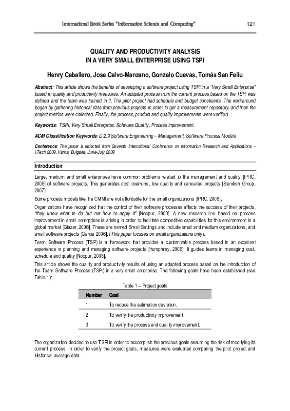 (PDF) Quality and Productivity Analysis in a Very Small Enterprise ...