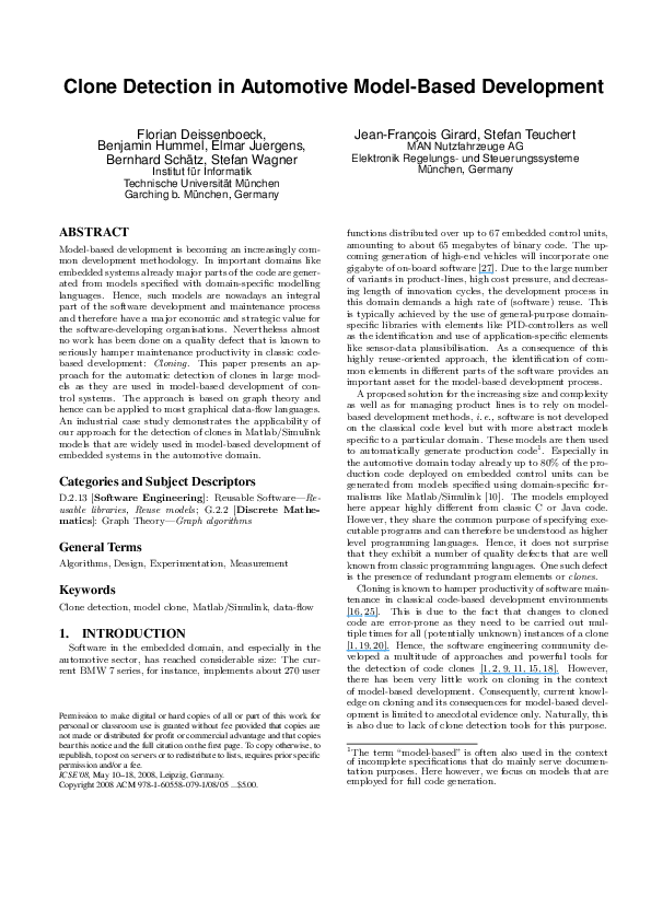 (PDF) Clone detection in automotive model-based development