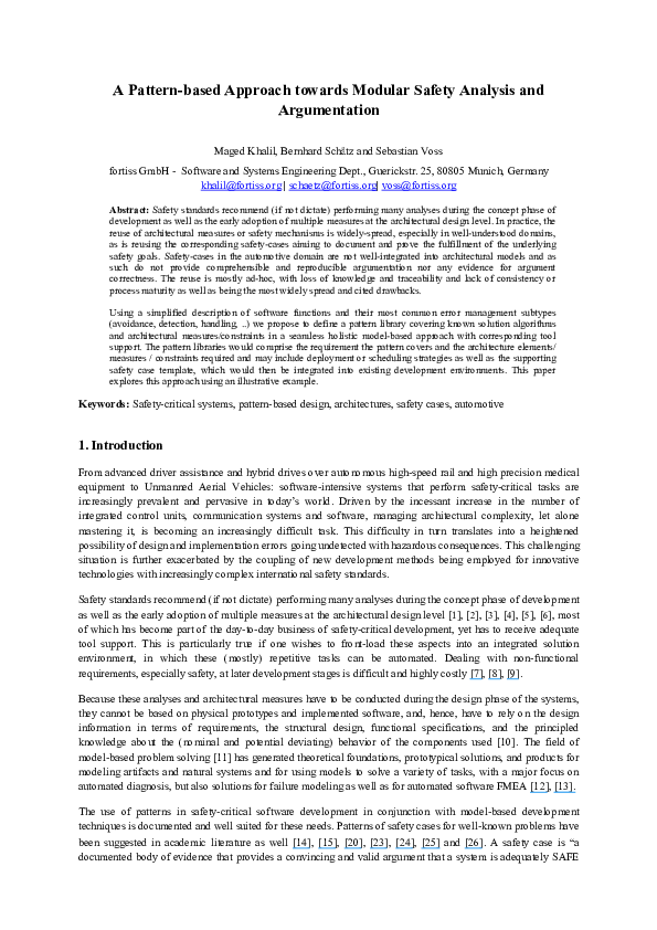 (PDF) A Pattern-based Approach towards Modular Safety Analysis and ...