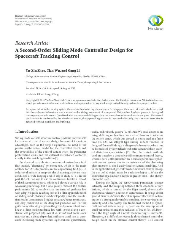 (PDF) A Second-Order Sliding Mode Controller Design for Spacecraft ...