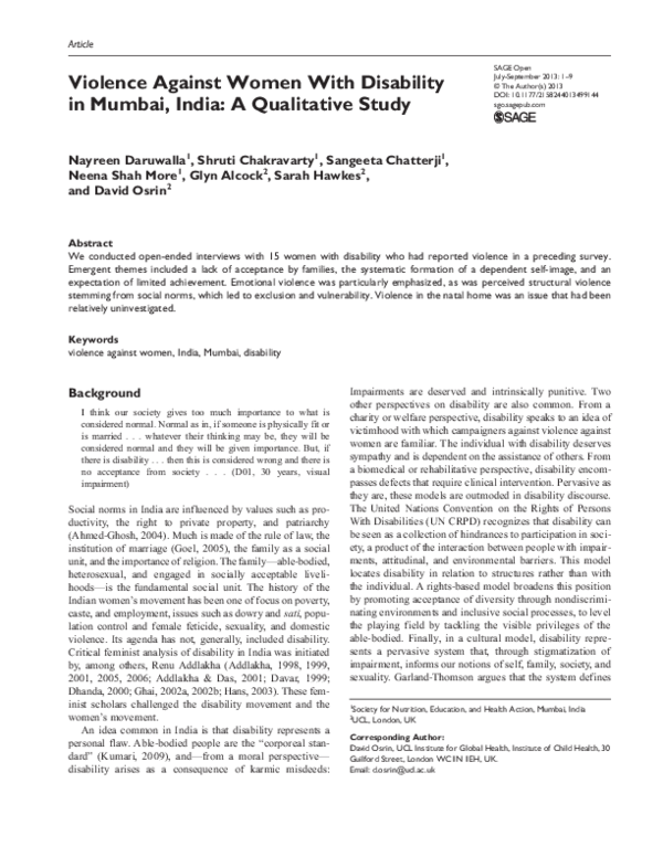 (PDF) Violence Against Women With Disability in Mumbai, India: A ...