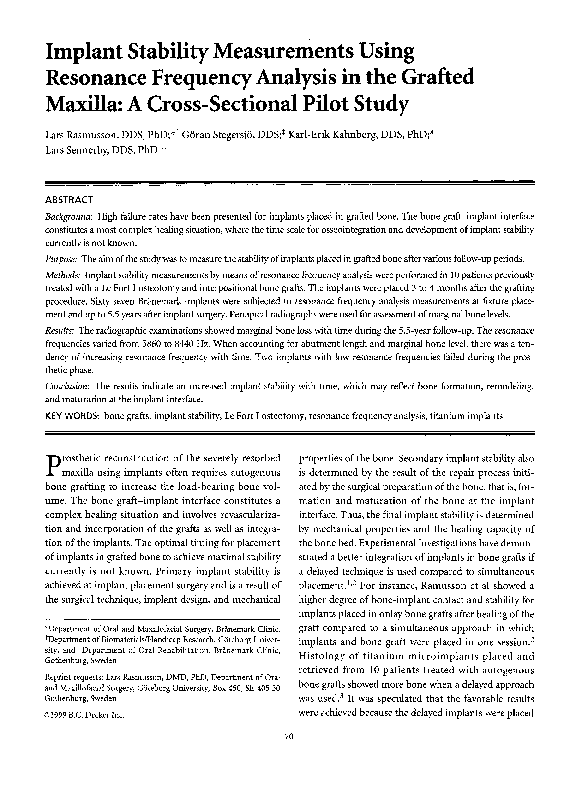 (PDF) Implant Stability Measurements Using Resonance Frequency Analysis