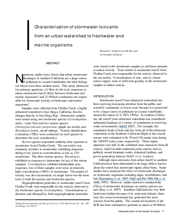(PDF) Characterization of stormwater toxicants from an urban watershed ...