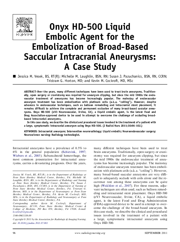 (PDF) Onyx HD-500 Liquid Embolic Agent for the Embolization of Broad ...