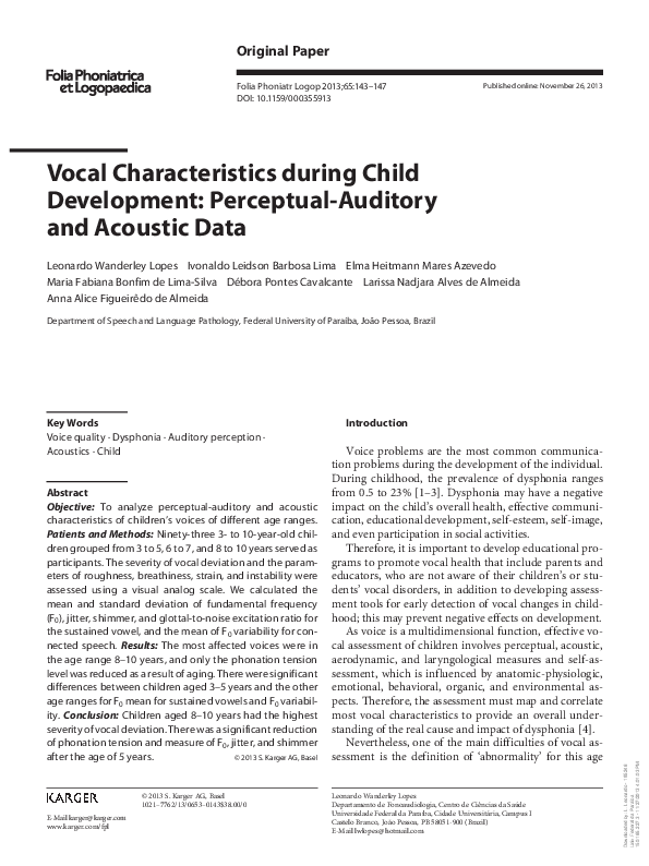 (PDF) Vocal Characteristics during Child Development: Perceptual ...