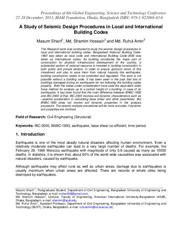 A Study of Seismic Design Procedures in Local and International ...