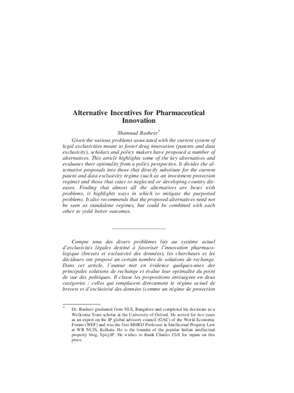 (PDF) Alternative Incentives for Pharmaceutical Innovation