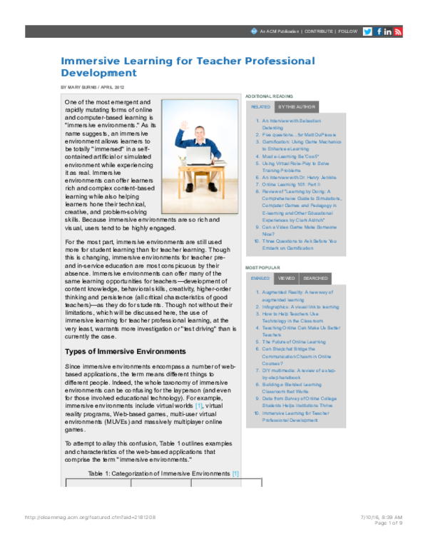Pdf Immersive Learning For Teacher Professional Development